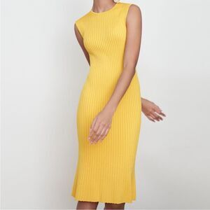 M.M. LAFLEUR The Dylan Dress Slinky Knit Ribbed Tuscan Yellow Size Large